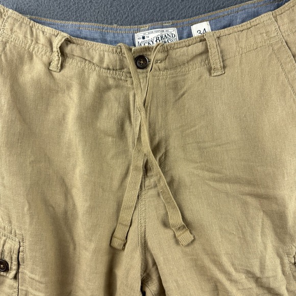 Lucky Brand Shorts Men's 36* Beige Cargo Linen Blend Drawstring Utility Summer - Picture 6 of 11